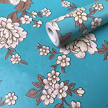 Photo 1 of 17.7"x118" Floral Wallpaper Blue Vintage Peony Peel and Stick Wallpaper Floral Contact Paper Self Adhesive Removable Wallpaper 2 PACK ROLLS 