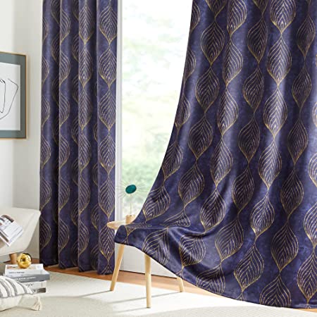 Photo 1 of KGORGE Blackout Curtains for Bedroom, Morden Mid Centruy Deco Panels Grommets Top Thermal Insulated, W 52 x L 63 inch, 2 Pieces, Navy Blue
