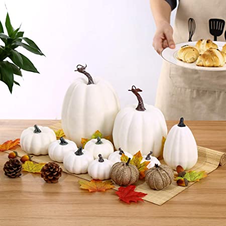 Photo 1 of AOLIGE 12 PCS White Pumpkins Decoration Fall Harvest Assorted Fake Pumpkins for Halloween Thanksgiving