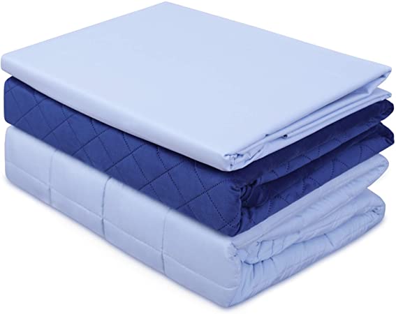 Photo 1 of ACOMOPACK Weighted Blanket Adults with 2 Duvet Covers(3 Pieces,20lbs 60"×80",Blue) Cooling Fiber and Warm Minky Duvet Cover Set,Fits Queen/King Size Bed
