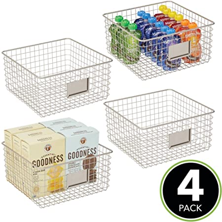 Photo 1 of Farmhouse Decor Metal Wire Food Organizer Storage Bin Baskets with Label Slot for Kitchen Cabinets, Pantry, Bathroom, Laundry Room, Closets, Garage - 4 Pack 