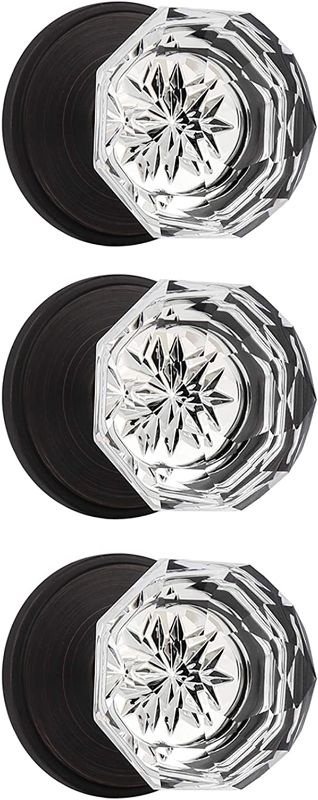 Photo 1 of 3 Pack Orger Glass Door Knobs for Hallway and Closet, Crystal Passage Door Knobs with Round Diamond Shape, Non-Locking Interior Door Handles, Round Rosette Finished Oil Rubbed Bronze
