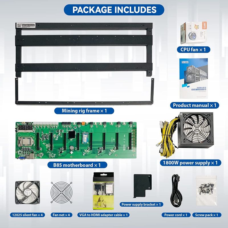 Photo 1 of SOONTECH Complete Mining Rig System for Ethereum Coin with Windows 10, Mining Motherboard Including CPU,SSD, RAM,PSU. Open-Pit Mining Machine,Frame Mining Machine (EXCLUDING GPU/1 Layer Mining RIG)
