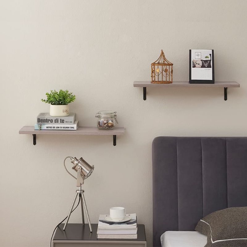 Photo 1 of SUPERJARE 23.6 x 7.9in Floating Shelves, Set of 2, Wall Mounted Shelves for Storage, Hanging Book Shelves with Brackets for Bedroom/Living Room/Kitchen/Office/Bathroom - Cream Gray 
