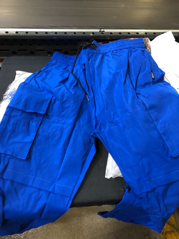 Photo 2 of Men Zipper Pockets Plain Cargo Pants blue
