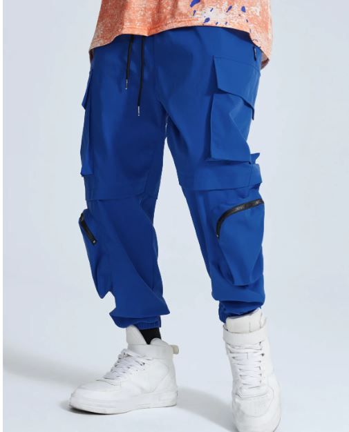 Photo 1 of Men Zipper Pockets Plain Cargo Pants blue
