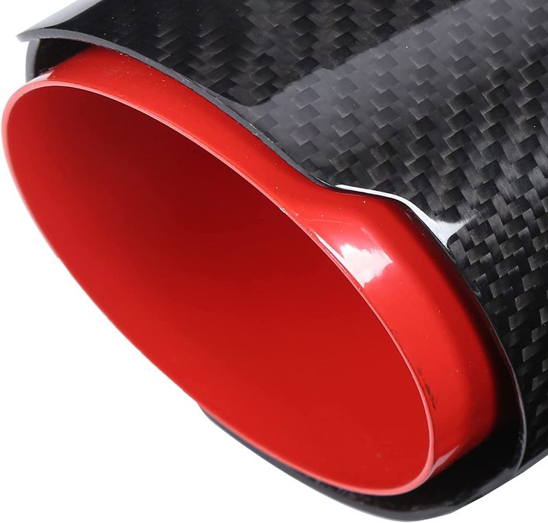 Photo 1 of 2.5 Inch Inlet Exhaust Tip, Qiilu Tail Throat Glossy Carbon Fiber Red Pipe Straight 2.5in Inlet 3.5in Outlet Single Outlet
