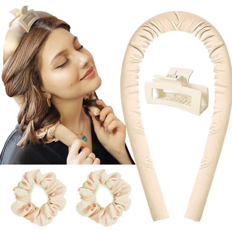 Photo 1 of LILIEBE Tik Tok Heatless Hair Curlers, Soft Curling Ribbon for Long Hair, Heatless Curling Rod Headband Set of 4 with 1 Hair Clip and 2 Hair Scrunchies for Women & Girls & Children (Champagne01)
