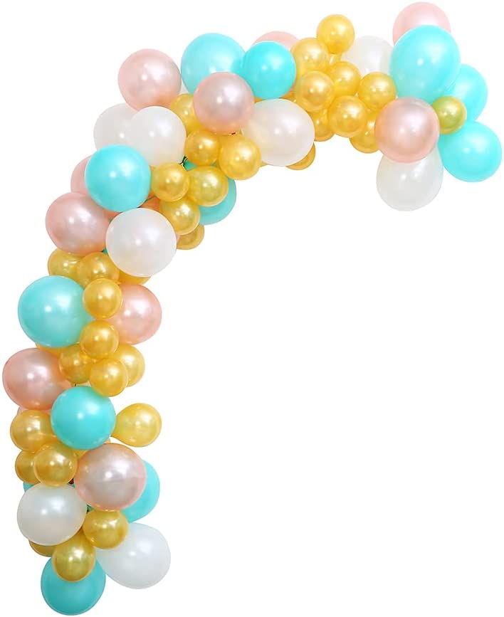 Photo 1 of Balloon Garland Arch Kit | Blue, Rose Gold & White - Standard Latex balloons | Adhesive Dots | 17FT Decorating Strip | Wedding, Baby Shower, Graduation, Anniversary Bachelorette Party Balloon Background Decoration
