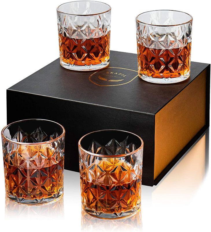 Photo 1 of Skafil Old Fashioned Whiskey Glasses Set of 4,Crystal Rocks Glasses with Luxury Gift Box,11oz Scotch Glasses Glassware for Bourbon,Rum and Cocktail Gift For Men Women(Stars?
