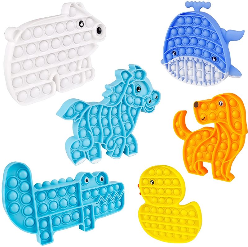 Photo 1 of 6 Packs Pop Fidget Pops Toys Gifts for Kids Teens Adult Its Poppers It Push Bubble Sensory Stress Relief Satisfying Gift Ideas Christmas Party Games Package Dog Duck Whale Horse Crocodile Polar Bear
