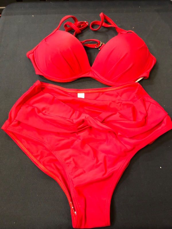 Photo 1 of ALYCASO Push Up Underwire Swimsuits for Women Twist High Waisted Bikini Two Piece Bathing Suits - SMALL
