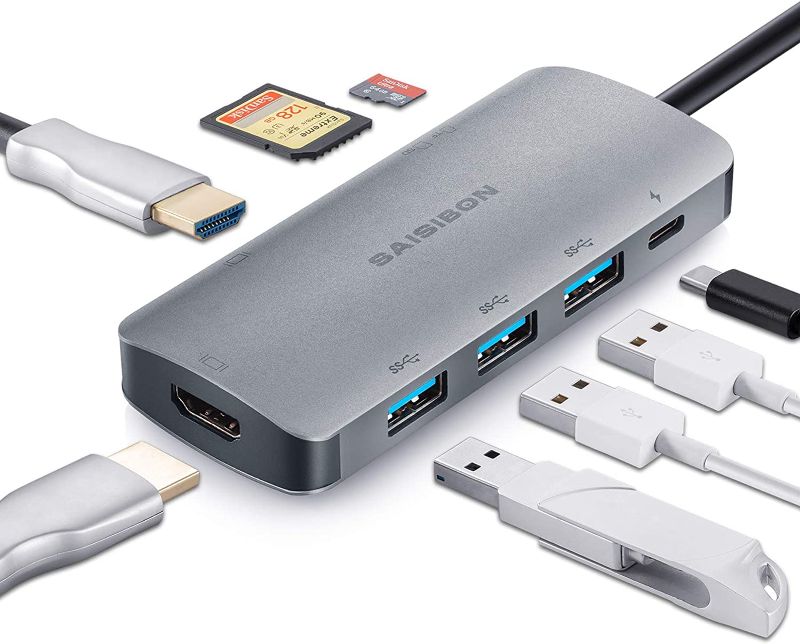 Photo 1 of SAISIBON 8 in 1 Dual Monitor USB C Hub, Docking Station, 2 4K HDMI, 3 USB A 3.0 Ports, SD TF Card Reader, Support PD Fast Charging. Durable Aluminum Casing. Compatible with MacBook, Windows & More
