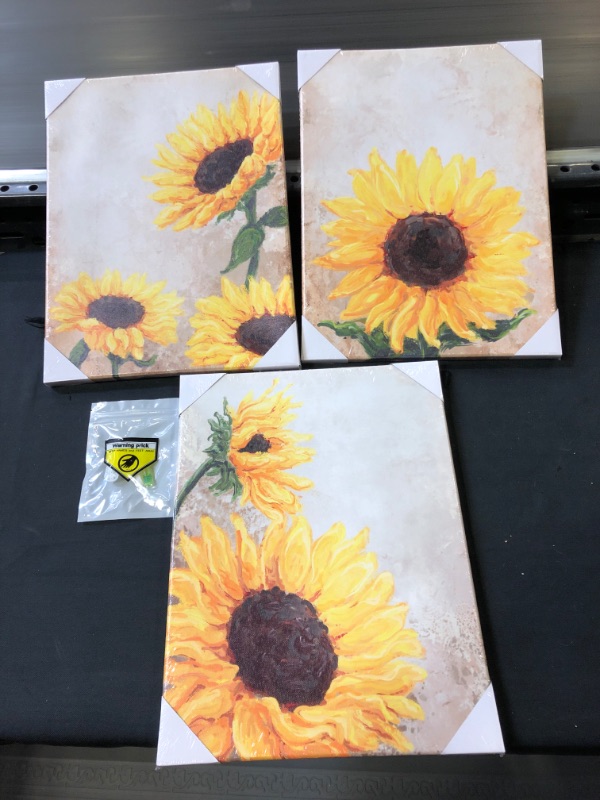 Photo 1 of 3 PCS HOME DECOR CANVAS - SUNFLOWERS - SIZE 15 X 11 INCHES 