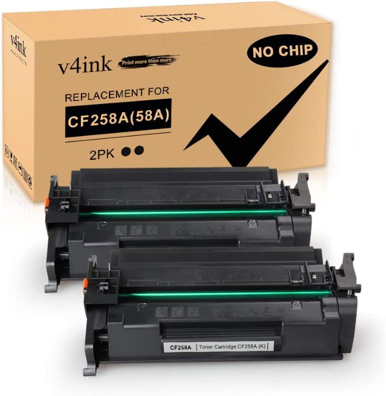 Photo 1 of V4INK Compatible 58A Toner Cartridge NO-CHIP Replacement 2PK for HP 58A 58X CF258A Toner for HP Pro M404dn M404dw M404n MFP M428fdw M428fdn M428dw M430F M406DN M304 M404 M428 Printer (OEM CHIP NEEDED)

