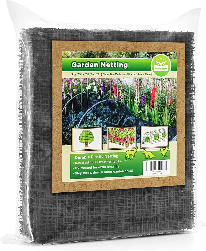 Photo 1 of De-Bird Garden Fencing 7.5 x 65 ft Heavy Duty Bird Netting for Garden Protection Plastic Fence - Deer Fence Garden Netting Pest Barrier, Rabbit Fence, Flower Bed Fencing, Garden Fence Animal Barrier
