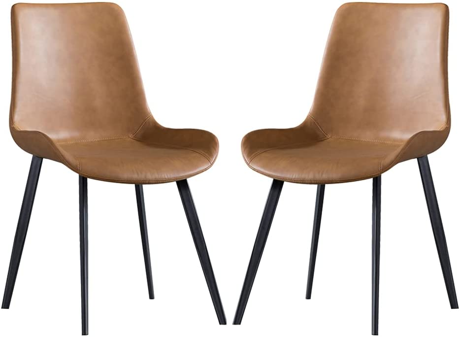 Photo 1 of Chair Faux Leather Upholstered Mid-Century Style Kitchen Side Comfy Chairs Set of 2 (Brown)