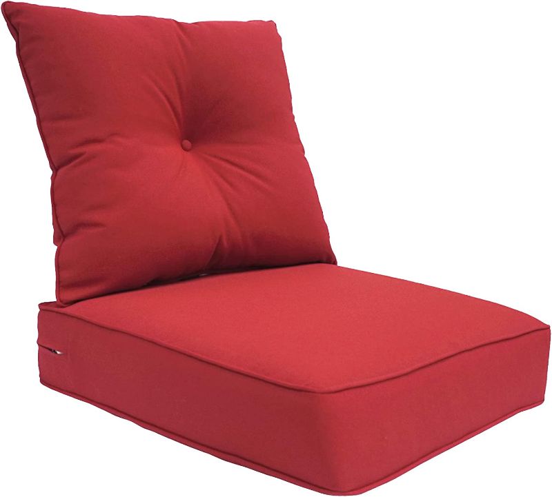 Photo 1 of Bossima Indoor/Outdoor Deep Seat Chair Cushion Set,Spring/Summer Seasonal Replacement Cushions (Olefin Bright Red)
Seat 24L×24W×6.25H inches; Backrest 22L×24W×7H inches