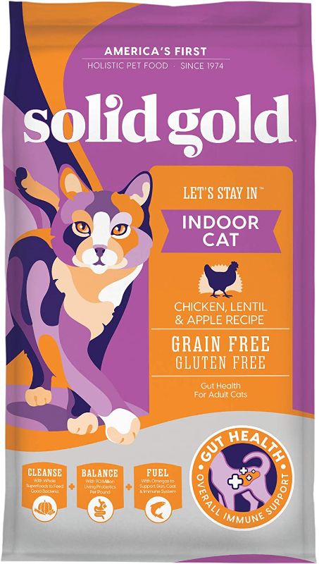 Photo 1 of Solid Gold Let's Stay In Indoor Cat Chicken, Lentil & Apple Recipe for Adult Cats; Natural, Holistic Grain and Gluten Free Dry Indoor Cat Food; 12 lb
BB: 6/10/22
