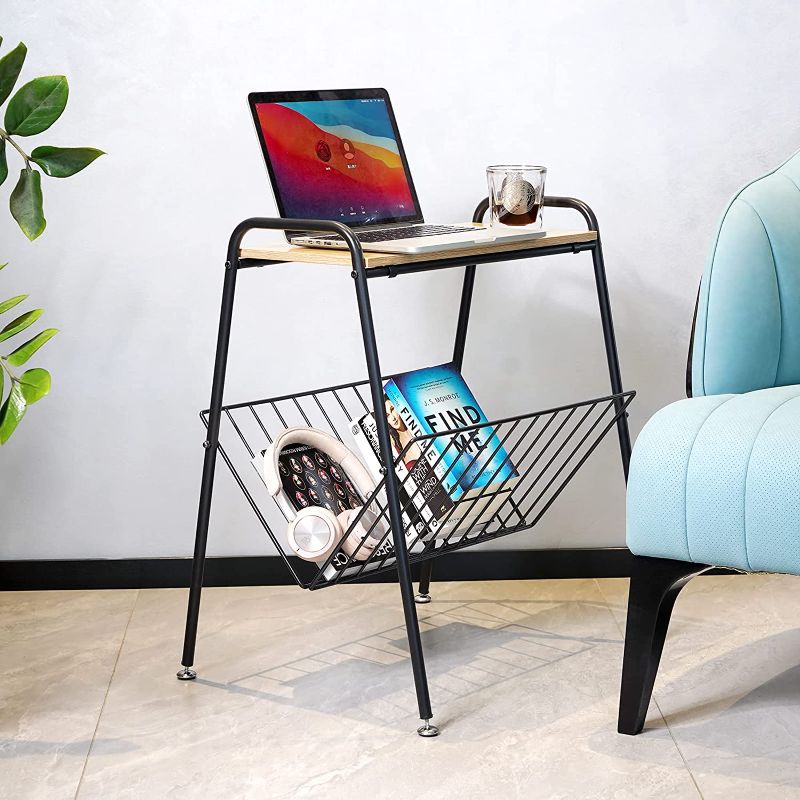 Photo 1 of Small Side Table,AMOBRO Modern End Table with Magazine Holder.Wood & Metal Small Sofa Table for Next to Couch.
