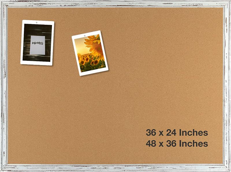 Photo 1 of Cork Board Bulletin Board 48x36 Inches, Vintage White Framed Cork Notice Pin Board for Wall
