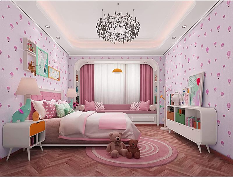 Photo 1 of Peel and Stick Wallpaper Removable Contact Wallpaper Thicken Pink Hot Air Balloons Decal Paper for Decorating Wall Table Wall and Door Reform Kid’s Room, 20.8 x 78.7 inches
