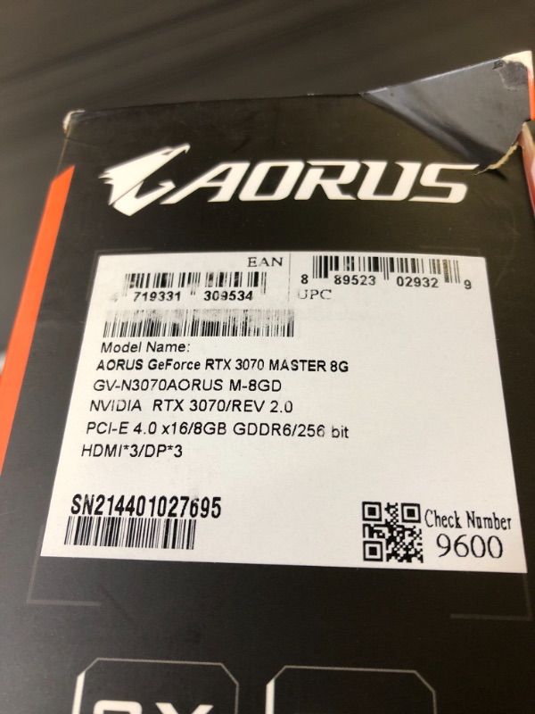 Photo 3 of GIGABYTE AORUS GeForce RTX 3070 Master 8G (REV2.0) Graphics Card, 3X WINDFORCE Fans, 8GB 256-bit GDDR6, GV-N3070AORUS M-8GD REV2.0 Video Card
