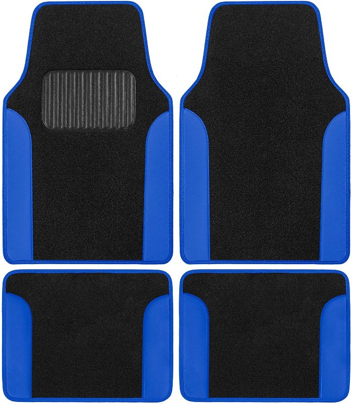 Photo 1 of BDK Blue Carpet Car Floor Mats – Two-Tone Faux Leather Automotive Floor Mats, Included Anti-Slip Features and Built-in Heel Pad, Stylish Floor Mats for Cars Truck Van SUV
