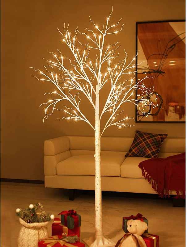Photo 1 of Lighted Birch Tree 6 Ft 96 LED for Christmas Holiday Party Decorations Home Wedding Festival,Indoor and Outdoor Use,Warm White
