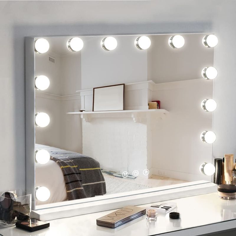 Photo 1 of Hansong Vanity Mirror with Lights Hollywood Makeup Mirror with 14 Dimmable LED Bulbs for Bedroom Hollywood Mirror with Smart Touch Control Tabletop Mirror or Wall Mounted
