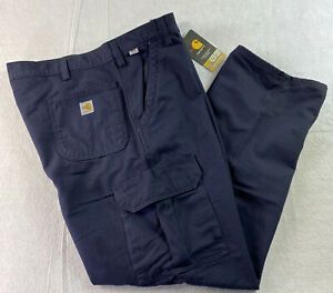 Photo 1 of Carhartt Men's Blue Canvas Fire Resistant Cargo Pants Size 36x32