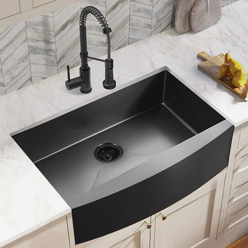 Photo 1 of 33 Farmhouse Sink ALWEN 33 inch Black Kitchen Sink Stainless Steel 10 inch deep, ALWEN Gunmetal Apron Kitchen Sink, 16 Guage Black Sink with Black Kitchen Sink Drain
