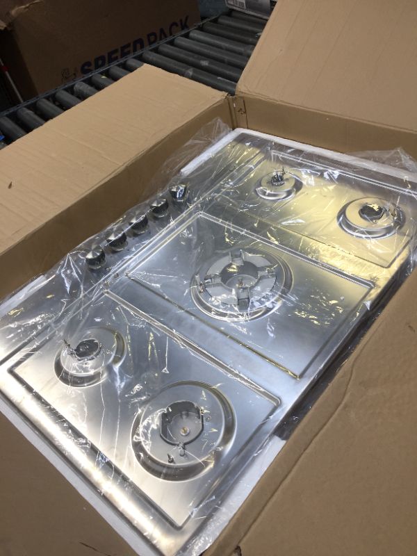 Photo 6 of thermomate Gas Cooktop, 30 Inch Built In Gas Rangetop with 5 High Efficiency Burners, NG/LPG Convertible Stainless Steel Gas Stove Top with Thermocouple Protection, 120V AC
