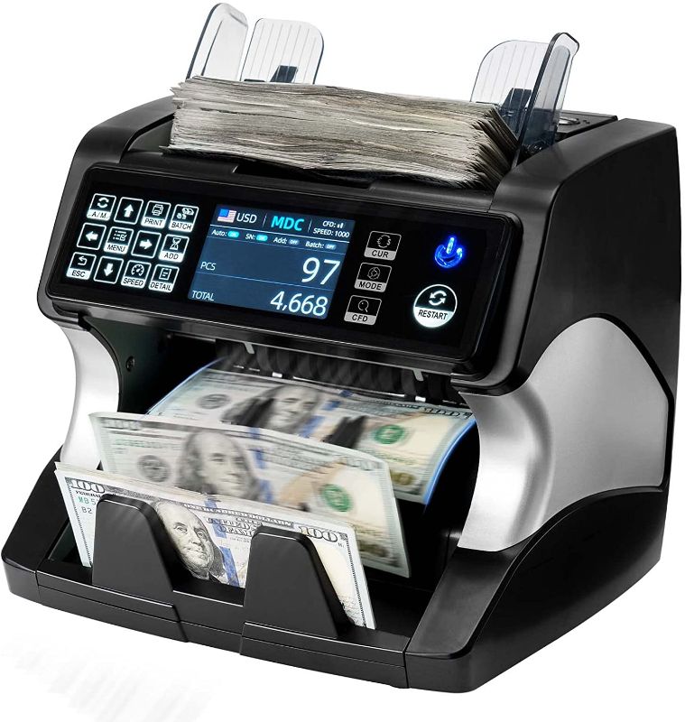 Photo 1 of MUNBYN Bank Grade Money Counter Machine Mixed Denomination, Value Counting, Serial Number, Multi Currency, Printer Enabled 2CIS/UV/IR/MG/MT Counterfeit Detection Bill Value Counter for Small Business
