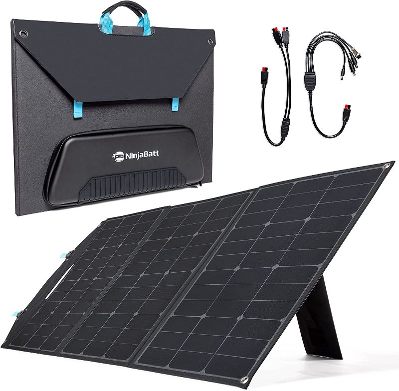 Photo 1 of NinjaBatt 120W Foldable Portable Solar Panel for Power Stations, Support Parallel Connection, Compatible with Jackery Explorer, Goazl Zero Yeti, Power Backup for Camping (USB,Type C & DC Outputs)
