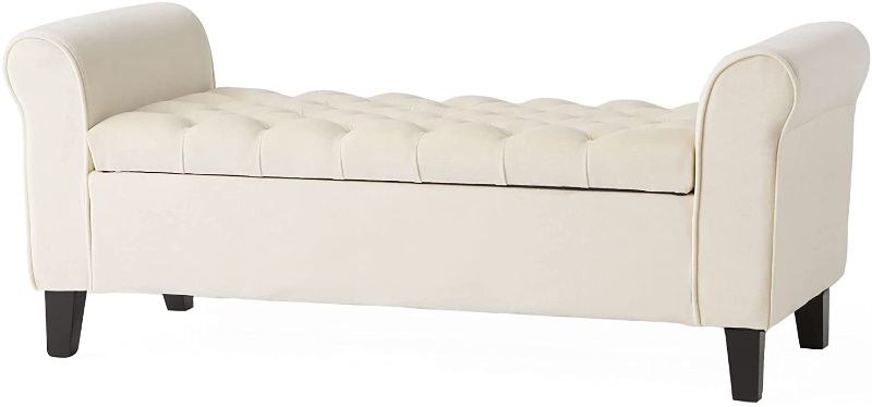 Photo 1 of Christopher Knight Home Keiko Velvet Armed Storage Bench, Ivory
