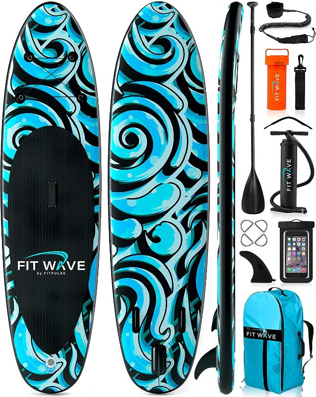 Photo 1 of FITWAVE Paddle Board 9.5ft/10ft/11ft SUP + Kit - Inflatable Paddle Boards for Adults - Inflatable Stand Up Paddle Board with Pump, Emergency Repair Kit, Bag & More - Anti Air Leaking & Nonslip Deck
