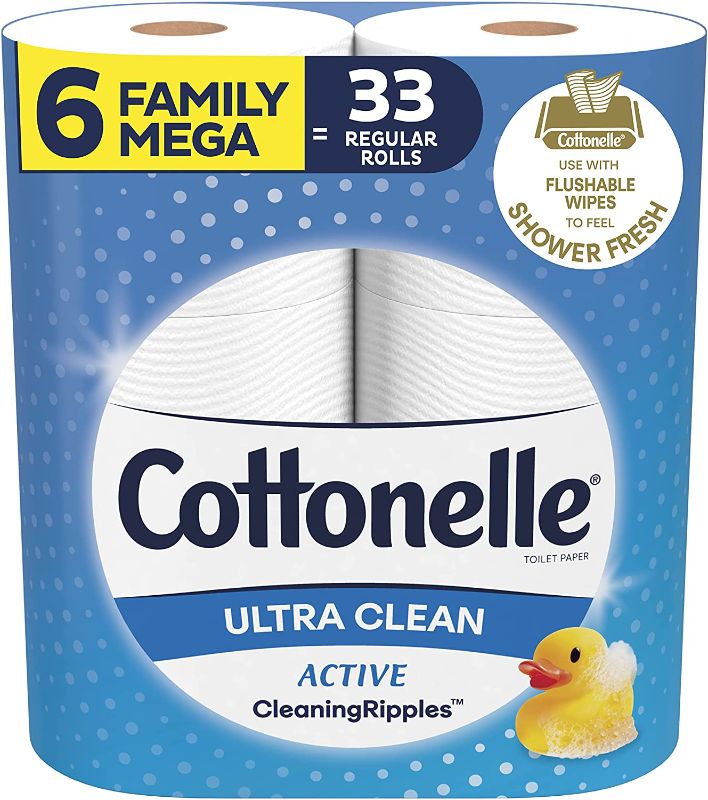 Photo 1 of Cottonelle Ultra Clean Toilet Paper with Active CleaningRipples Texture, Strong Bath Tissue, 6 Family Mega Rolls (6 Family Mega Rolls = 33 Regular Rolls), 388 Sheets per Roll (Packaging May Vary)
