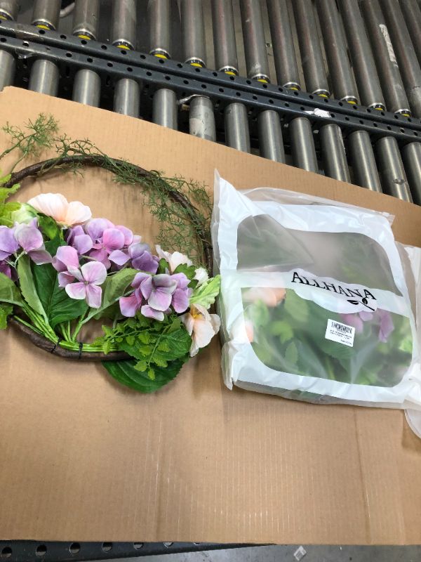 Photo 2 of 2---ALLHANA Summer Wreath for Front Door Purple Flowers Green Leaves, 16-18 Inch Artificial Hydrangea Spring Wreaths for All Seasons Farmhouse Home Wedding Party Wall Window Decor
