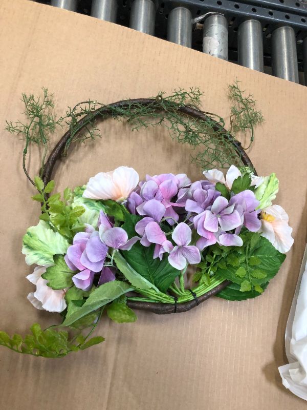 Photo 3 of 2---ALLHANA Summer Wreath for Front Door Purple Flowers Green Leaves, 16-18 Inch Artificial Hydrangea Spring Wreaths for All Seasons Farmhouse Home Wedding Party Wall Window Decor
