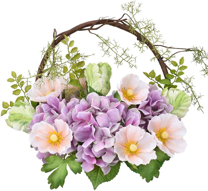 Photo 1 of 2---ALLHANA Summer Wreath for Front Door Purple Flowers Green Leaves, 16-18 Inch Artificial Hydrangea Spring Wreaths for All Seasons Farmhouse Home Wedding Party Wall Window Decor
