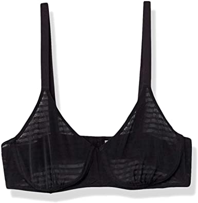 Photo 1 of Mae Women's Black Demi Cup Wireless Mesh Stripe Bra---SIZE 40D---