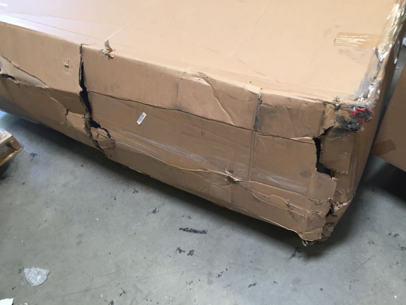 Photo 1 of Amazon Brand – Rivet Bigelow Modern Leather Sofa Couch with Wood Base, 89.4"W, Cognac / Espresso Seat Depth	22.8 inches---BOX HAS SOME DAMAGE---