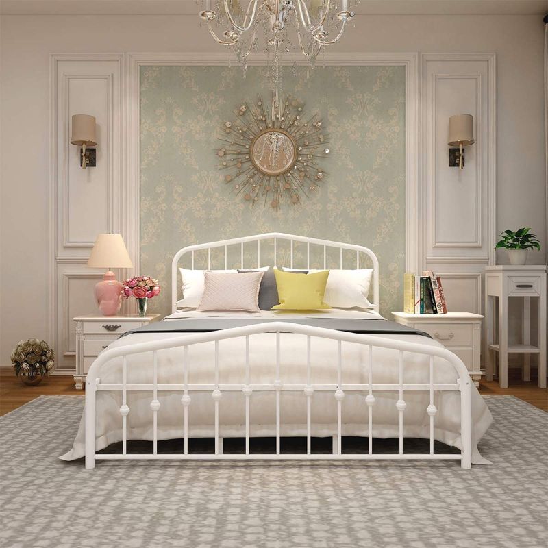 Photo 1 of alazyhome Metal Bed Frame Queen Size Platform No Box Spring Needed with Vintage Headboard and Footboard Premium Steel Slat Support Mattress Foundation White---LOOSE HARDWARE/PARTS---POSSBILE MISSING---
