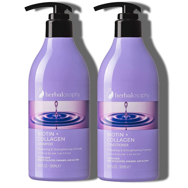 Photo 1 of 2 x 16.9 Fl Oz Biotin & Collagen Shampoo & Conditioner Set, Hair Growth Thickening Shampoo & Conditioner Set, Repair Dry, Damaged Thinning Hair, Infused with Vitamin B7 & Argan Oil, Free of Sulfate, Parabens and Gluten
