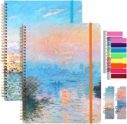 Photo 1 of EOOUT Hardcover Academic Year 2022-2023 Planner, July 2022 Through June 2023, 8.5"x11" Daily Weekly Monthly Planner Yearly Agenda, Bookmark, Pocket Folder and Sticky Note Set (Sunrise Monet)
