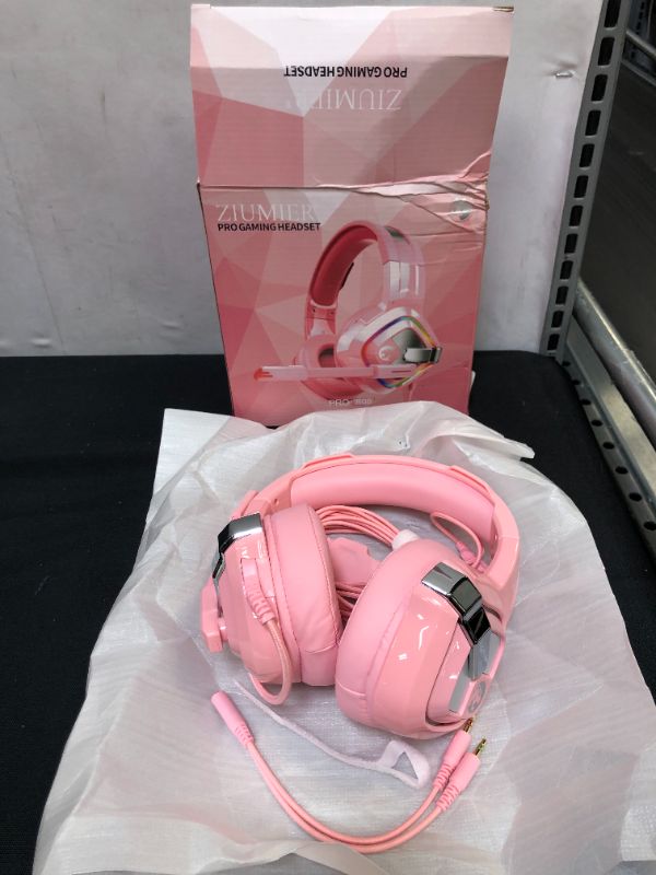 Photo 2 of ZIUMIER Z66 Pink Gaming Headset for PS4, PS5, Xbox One, PC, Wired Over-Ear Headphone with Noise Isolation Microphone, LED RGB Light,Surround Sound
