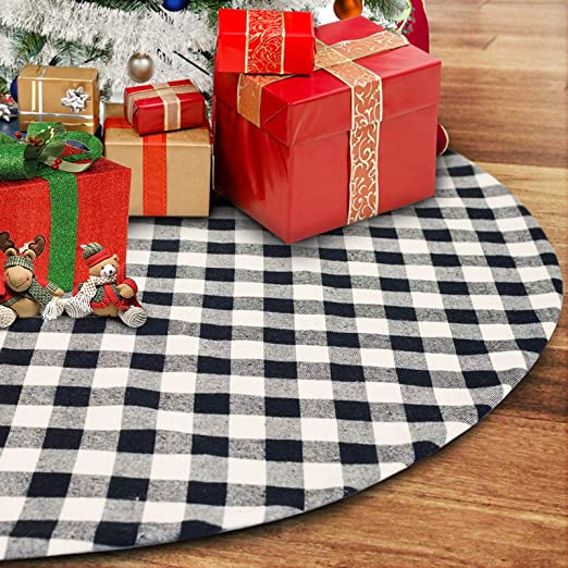 Photo 1 of  Christmas Tree Skirt 48 inch Large, Double Layer Black and White Plaid Buffalo