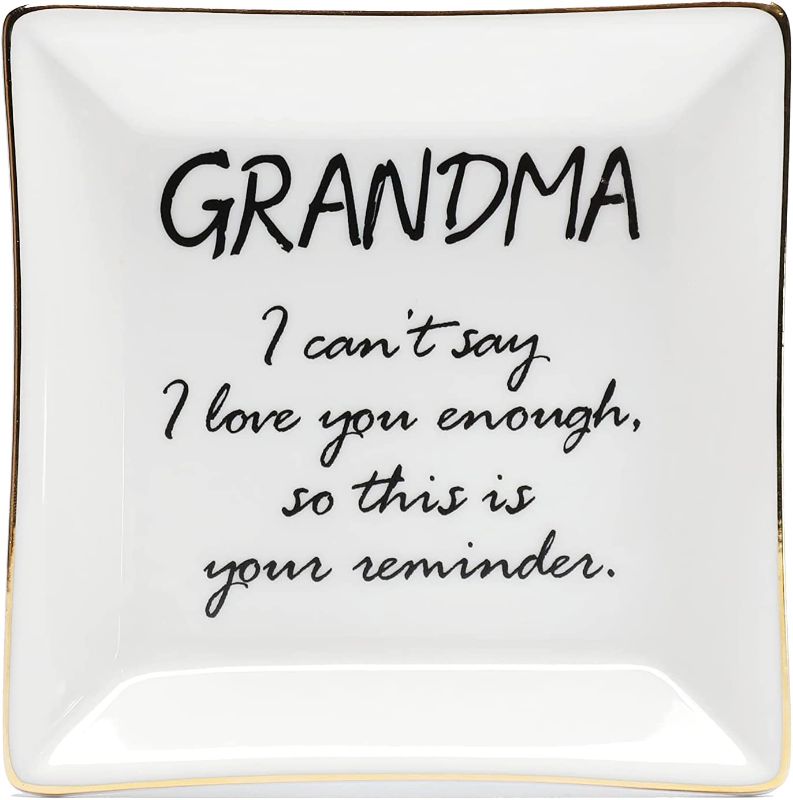 Photo 1 of Grandmother Gifts from Granddaughter Mothers Day Gift for Grandma Ceramic Ring Dish Decorative Trinket Plate Grandma Birthday Gifts from Grandkids, Unique Gift for Grandma