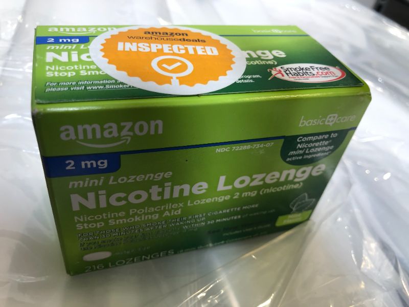 Photo 2 of Amazon Basic Care Mini Nicotine Polacrilex Lozenge, 2 mg (Nicotine), Stop Smoking Aid, Mint Flavor; Quit Smoking with Mint Nicotine Lozenge, 216 Count EXPIRES 8/2022
